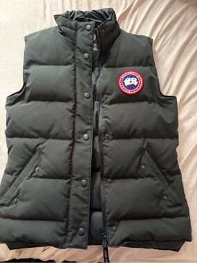 Canada Goose Black Quilted Down Vest with Red Arctic Patch